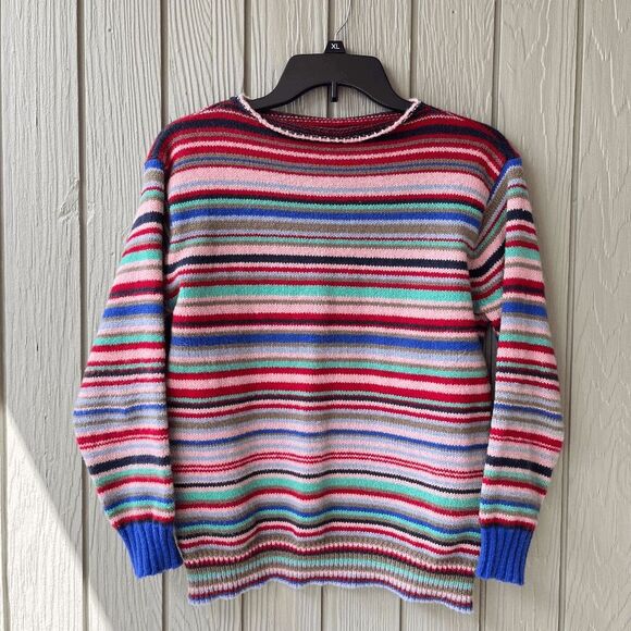 Handmade-Look Colorful Striped Sweater | Size M | Retro Poly Knit Vibes - Picture 1 of 6